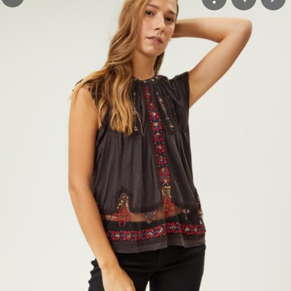 Black Morocco Embroidered Flutter-Sleeve